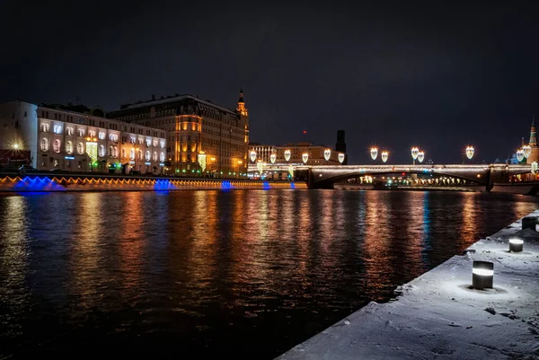 Нічний Зимовий Вид Річку Москва — стокове фото