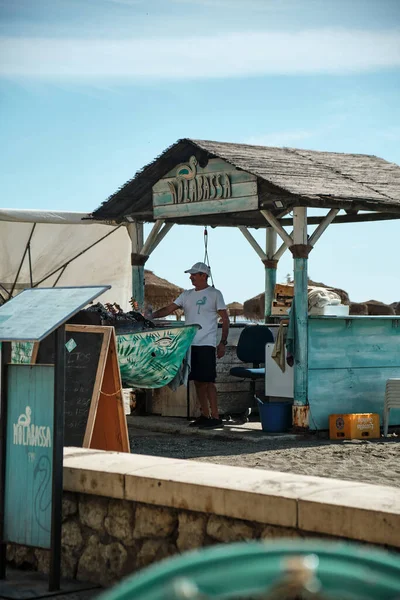 Bar Praia Típico Com Espetos Sardinha Málaga Espanha Molabassa Verticalmente — Fotografia de Stock