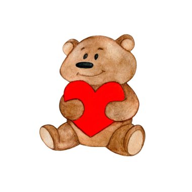 Patilerinde kalp olan bir ayının suluboya çizimi