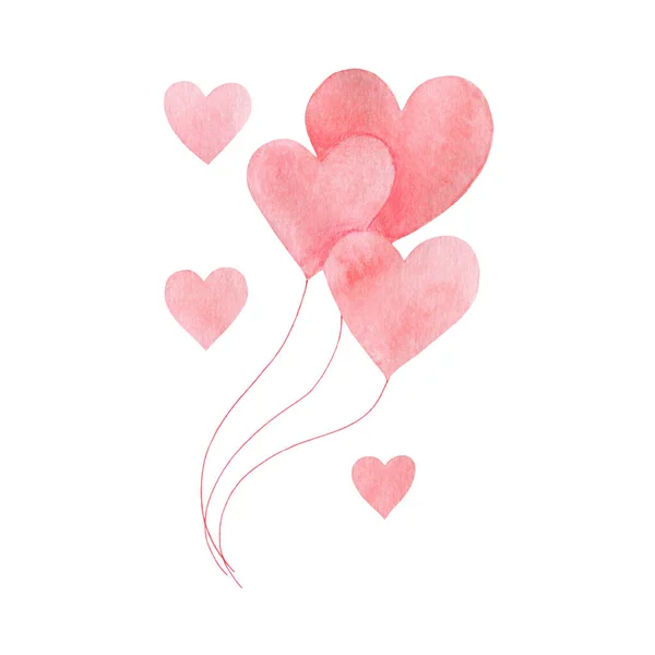 Akvarel Ilustrace Lásky Valentýna Růžovým Balónem Srdce — Stock fotografie