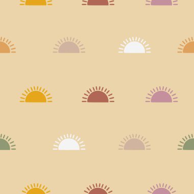 El çizimi boho güneş ışığı modern karalamalar kusursuz desen. Pastel grunge arkaplanı