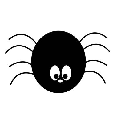 Siyah örümceğin basit vektörü. Sevimli böcek, çizgi film resmi.