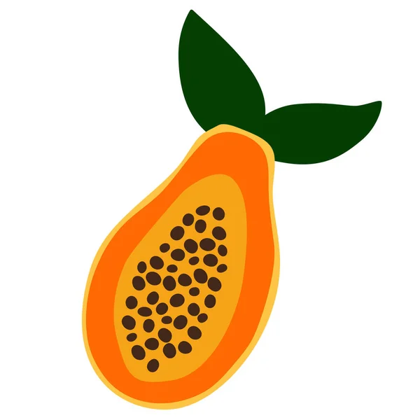 Sommarfrukter för hälsosam livsstil. Papaya, hela och halva frukten. Vektor illustration tecknad platt ikon isolerad på vit. — Stock vektor