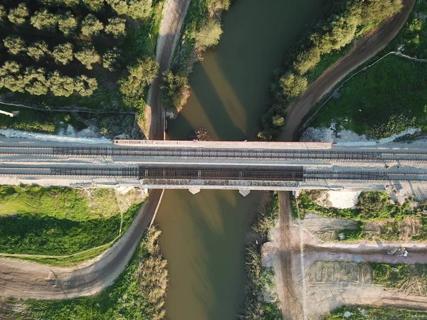 Drone Image Railway Bridge Alexander Stream Israel — Stock Photo, Image