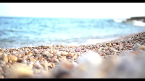 Pebble Beach Scen Med Turkost Vatten — Stockvideo