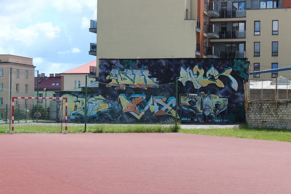 2022 Bialystok Poland City Centro Escuela Parque Infantil Graffiti —  Fotos de Stock
