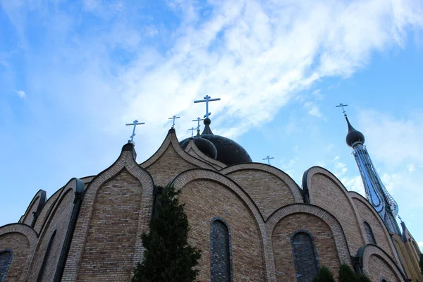 2022 Bialystok Poland Şehir Merkezindeki Kilisenin Haçları Kubbeleri — Stok fotoğraf