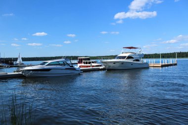 5.08.2022 Augustow Poland.Yacht and motor boats.