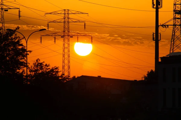 5.08.2022 Bialystok Poland.Power line and sunset.