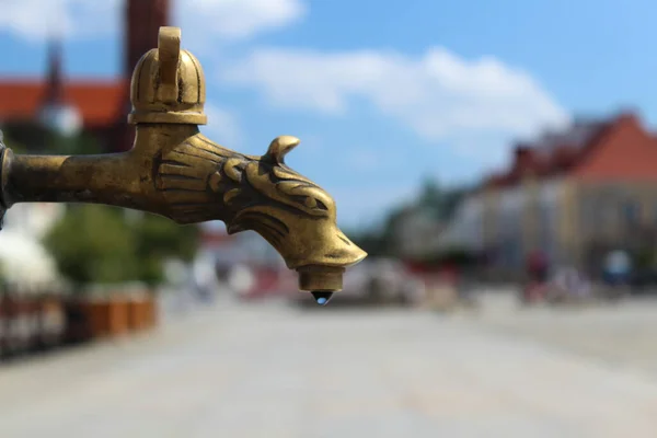 2022 Bialystok Poland Tap Drop Water City Well City Center — Zdjęcie stockowe