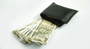 Cüzdanı beyaz arka planda izole Hint rupileri