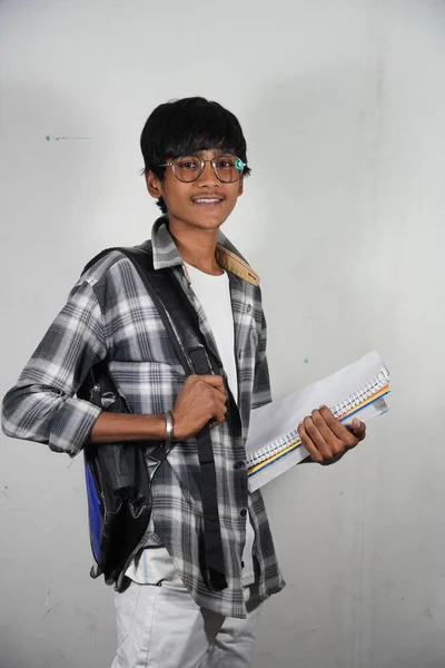 Indian Student Books Bag Going College Students — Stock Photo, Image