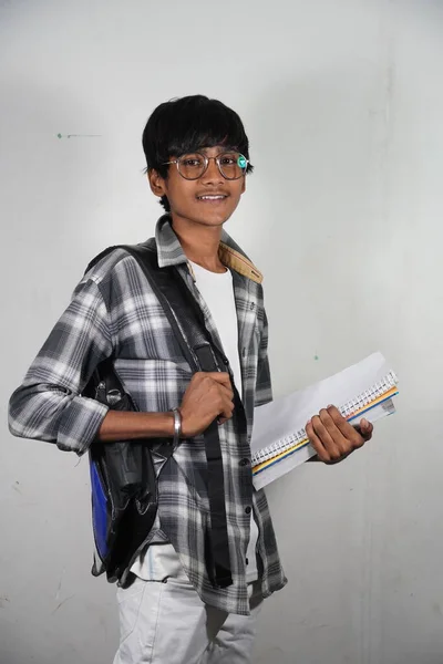 Indian Student Books Bag Going College Students — Stock Photo, Image