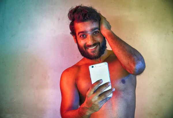 Healthy Man Taking Selfie Using His Phone — 图库照片