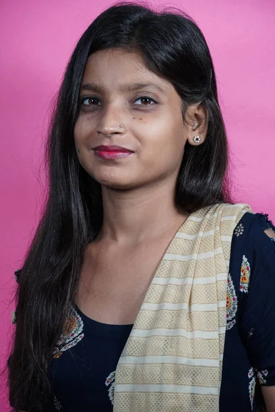 Indian Girl Laptop Isolated Background — Stock Photo, Image