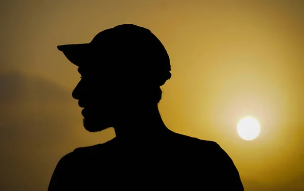 Silhouette Image Sunset Motivated Boy — Stock Photo, Image