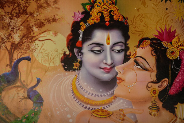 hand made painting of radha krishna