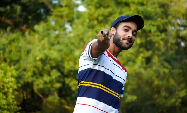 Homem Com Bansuri Flauta Índio Instrumento Sopro — Fotografia de Stock