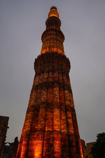 Qutub Minar Qutab Minar Road Delhi Imagen Vista Noche —  Fotos de Stock