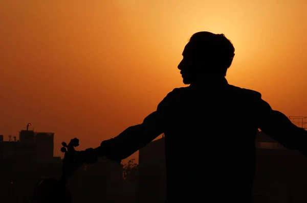 Silhouette Images Man Musician — Stock Photo, Image