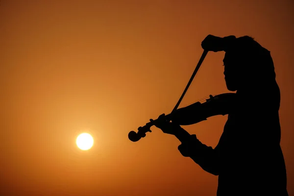 Musician Playing Violin Music Musical Tone Concept Silhouette Images Man — Stock Photo, Image