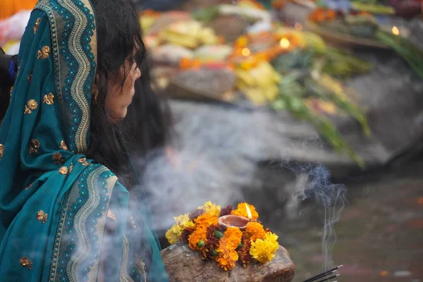 Frauen Wasser Während Chhath Puja 2021 — Stockfoto