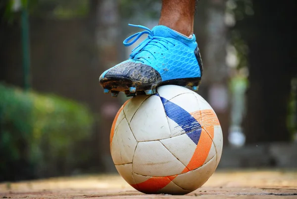 Voetbalbeeld Voet Boven Voetbal — Stockfoto