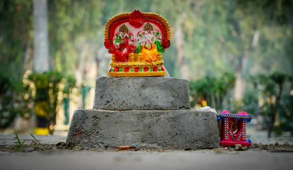 Statue Laxmi Ganesh Sur Parc Indien Local — Photo