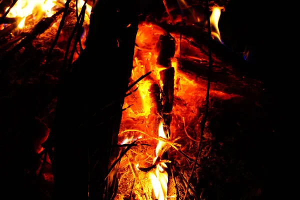 Dřevěný Oheň Obraz Studené Sezení — Stock fotografie