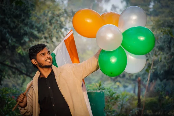 Indian Republic Day Image January 印度独立日的图像 用色彩艳丽的印度国旗气球 — 图库照片