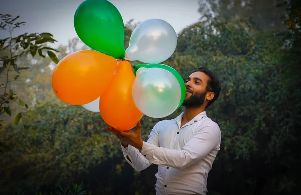 Hint Bağımsızlık Günü Resmi Hint Bayrağı Renginde Renkli Balonlarla — Stok fotoğraf