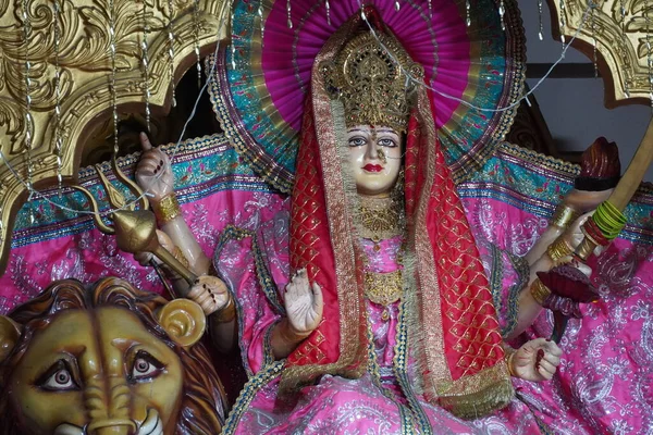 Estátua Deusa Indiana Durga Sherawali Maa Sentado Tigre — Fotografia de Stock