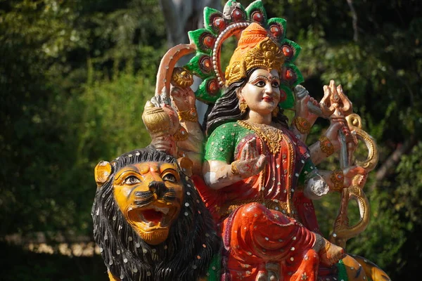 Navratri Durga Pooja Concepto Estatua Diosa India Sherawali Maa Sentado — Foto de Stock