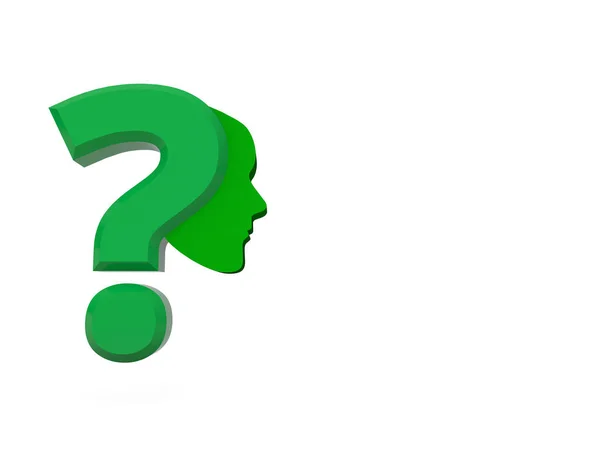 Förvirrat Begrepp Grön Frågetecken Med Mänsklig Ansiktsikonillustration Render Bild Illustration — Stockfoto