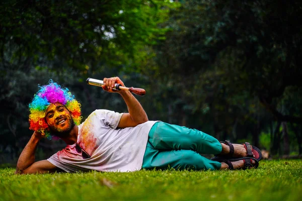 Young Indian Playing Enjoying Holi Park Images — Stock Photo, Image