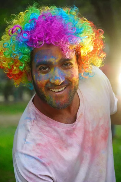 Holi Festival Colours Portrait Happy Indian Boy — Stock Photo, Image