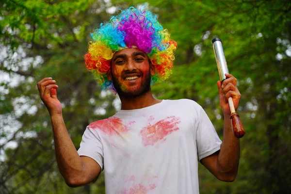Happy Young Boy Holi Color Festival Pitchkari — Stock Photo, Image