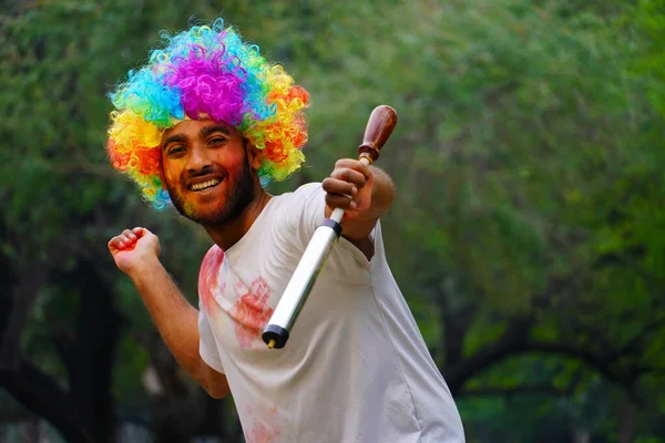 Porträt Eines Jungen Inders Beim Holi Farbenfest — Stockfoto