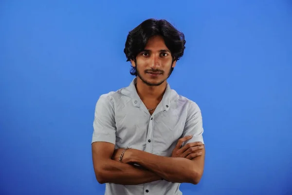 Portrait Happy Mature Indian Boy Wearing Shirt Looking Camera — Stock Photo, Image