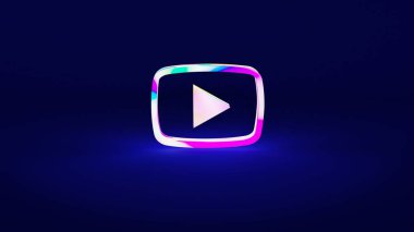Youtube logosu Neon RGB Gradient neon logosu. Mavi gölgeli koyu bir arka planda izole edilmiş Youtube logosu. Renkli gece fantezisi 3D resimleme görüntüsü