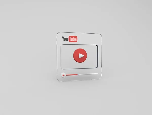 Youtube Player Transparent Silver Button Render Illustration Imagen — Foto de Stock