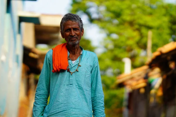 Homem Velho Indiano Feliz Aldeia — Fotografia de Stock