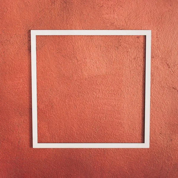 Square White Frame Red Bronze Wall Background Side View Creative — Stock Photo, Image