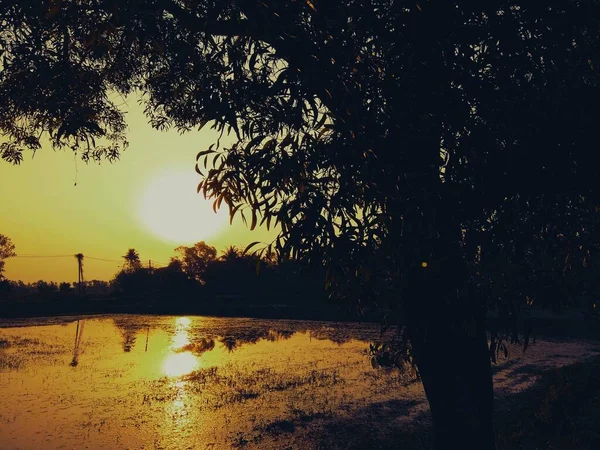 太陽が完全に沈むのを待っています太陽が沈むのを待っています — ストック写真