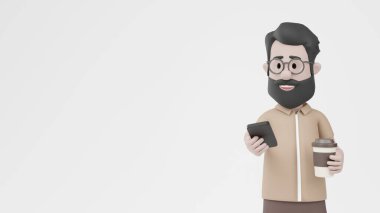 3D Adam Kahve Bekliyor Mobil Mutlu