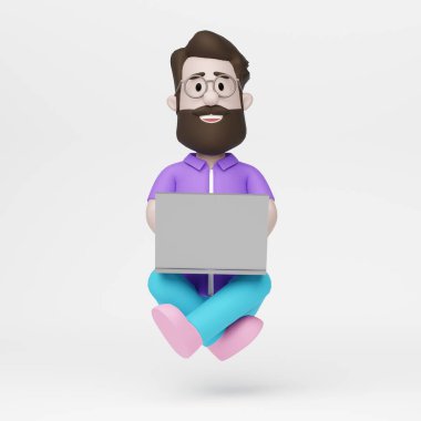 Bilgisayarlı Bağlantı Çevrimiçi 3B Adam Evden Çalışıyor 