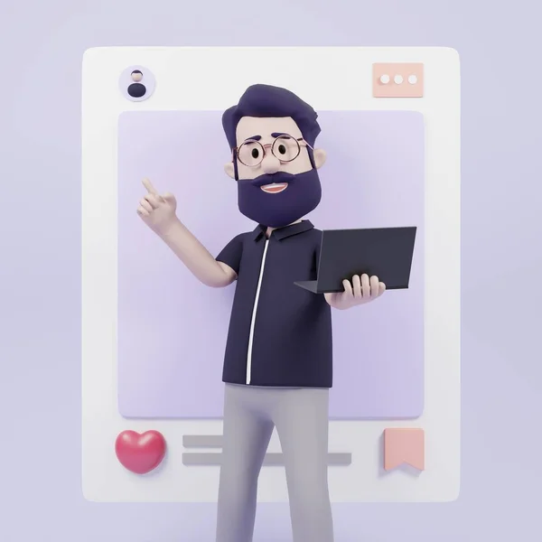 Character Man Presenting Social Media Account Influencer —  Fotos de Stock