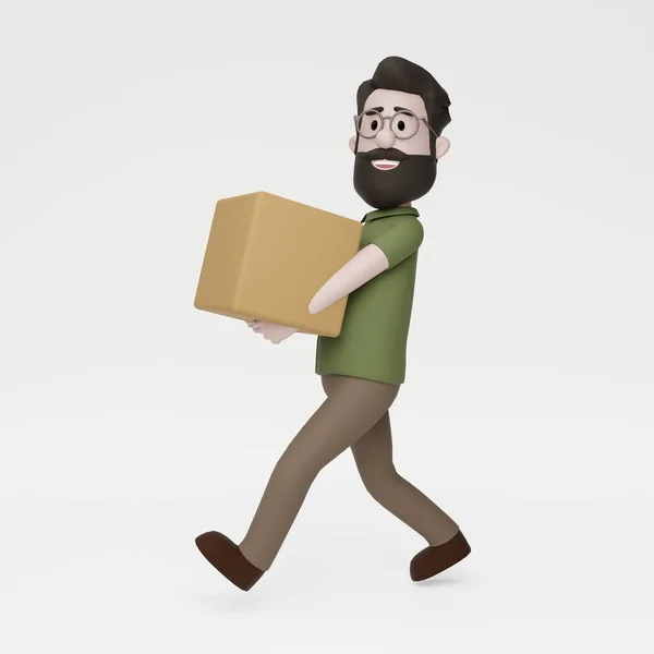 Man Carrying Delivering Parcel Package Box — 图库照片