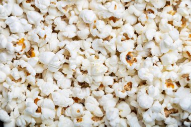 Patlamış mısır yığını, üst görünüm, yakın görünüm.