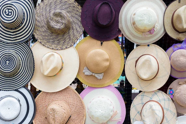 Group of hats in the market,for sale to tourists, in Colombia.